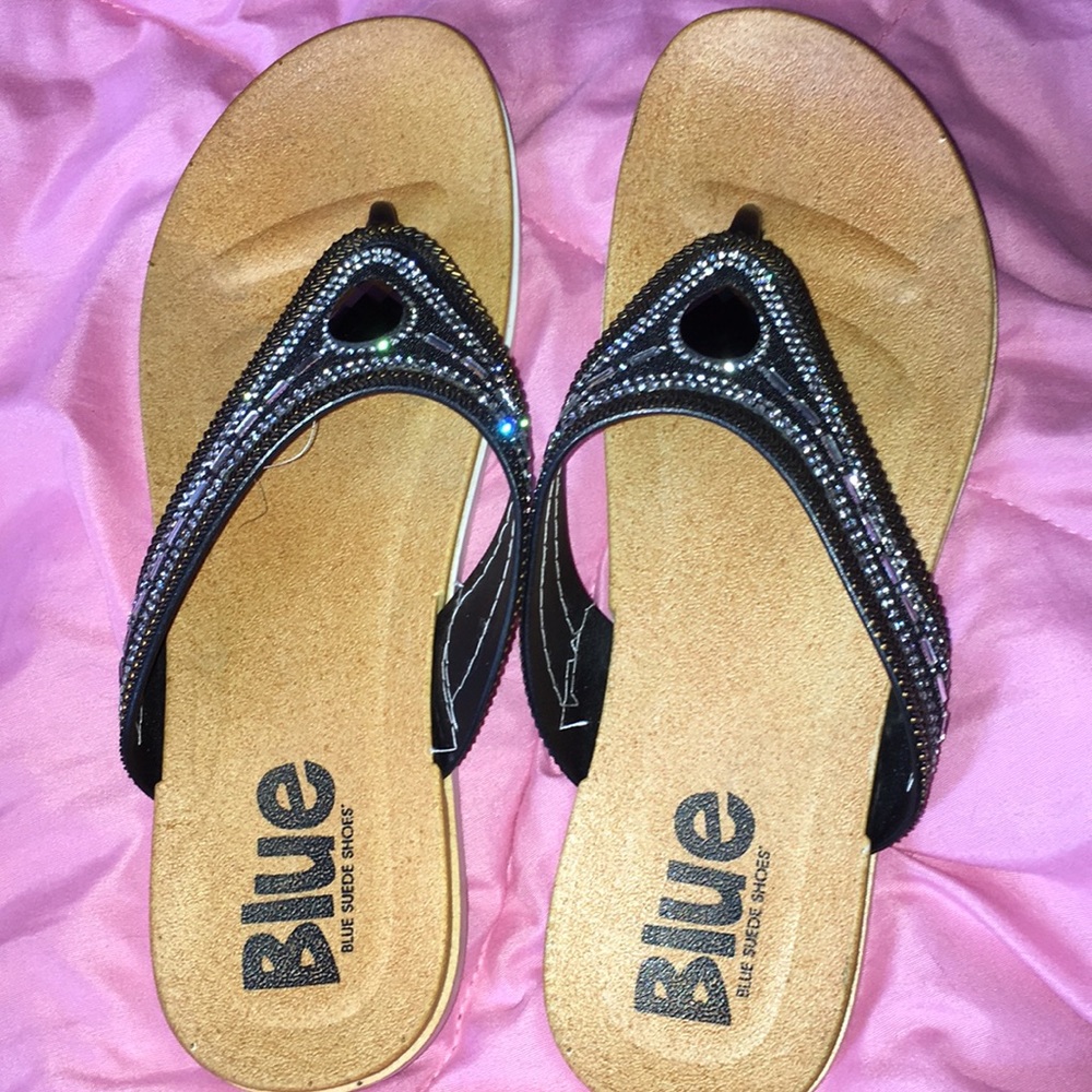 Black Bejeweled Flip Flops/Sandals